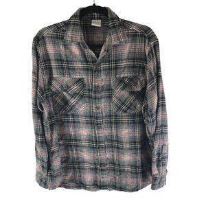 Hi-Tec Mens Flannel Shirt Button Down Chest Pockets Plaid Gray Red M